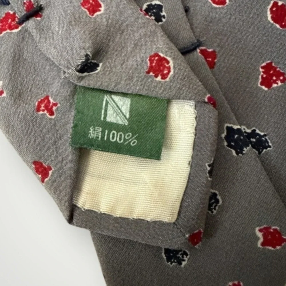 Nina Ricci Paris Vintage Necktie Men Grey Red Blue Silk Abstract Floral Luxury